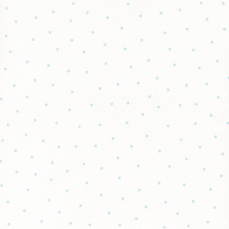 White flannel fabric with scattered aqua dots.