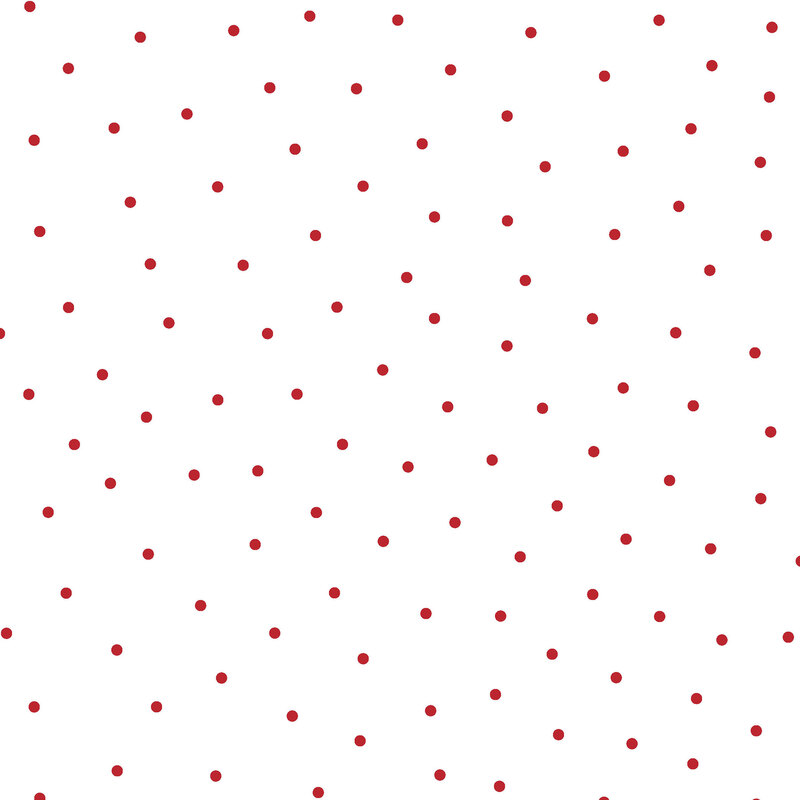 White flannel fabric with scattered red dots.