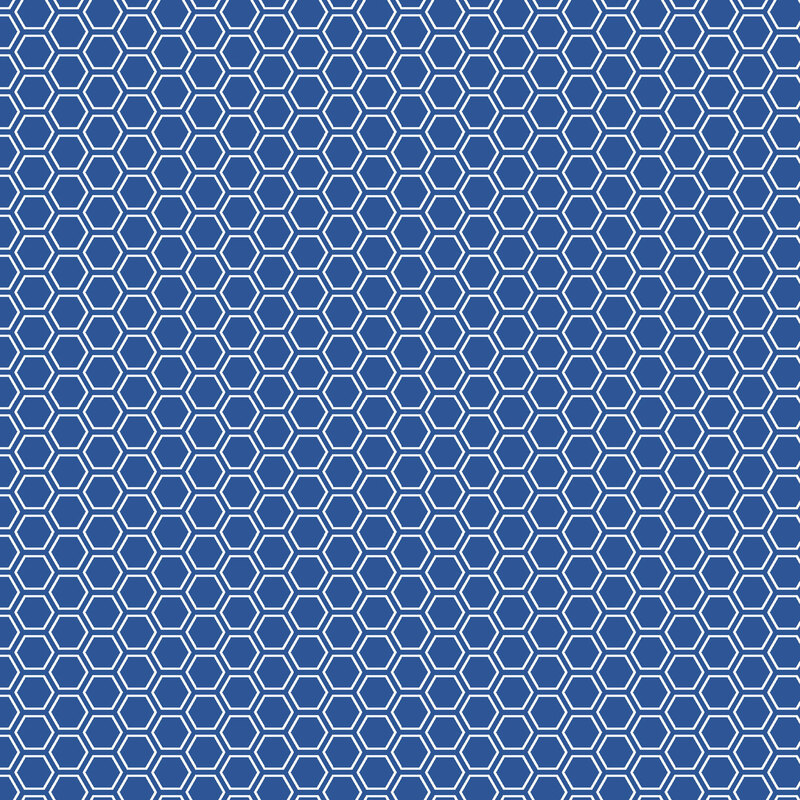 Deep blue fabric with a white honeycomb pattern.