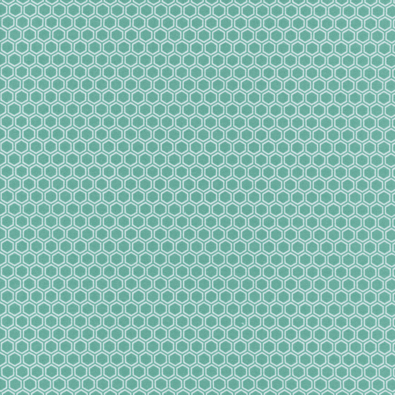 Teal fabric with a white honeycomb pattern.