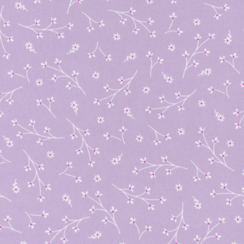 Light purple fabric with tossed floral sprigs.