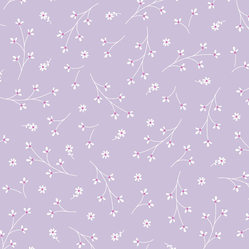Light purple fabric with tossed floral sprigs.