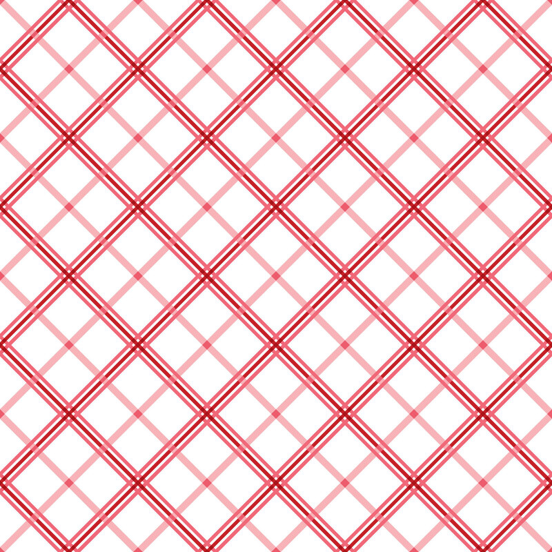 White fabric with a design of diagonal red plaid.