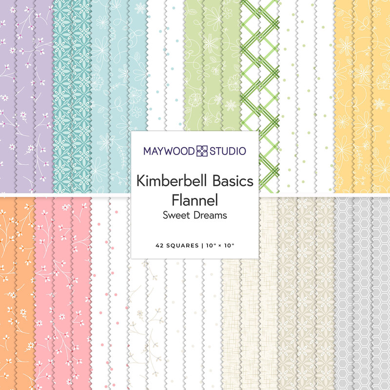 A stacked collage of light fabrics included in the Kimberbell Basics Flannel Sweet Dreams 10