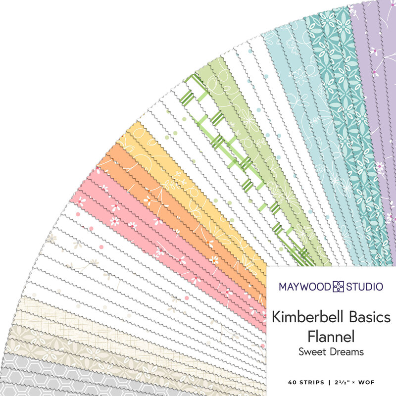 A fanned collage of light fabrics included in the Kimberbell Basics Flannel Sweet Dreams 2-1/2