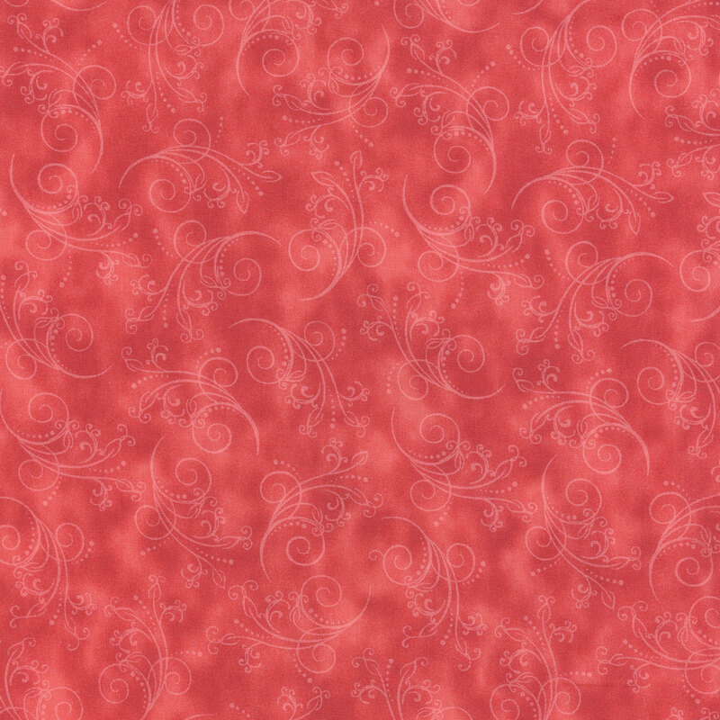 georgeous sunset red fabric featuring tonal mottling and scattered scrolling