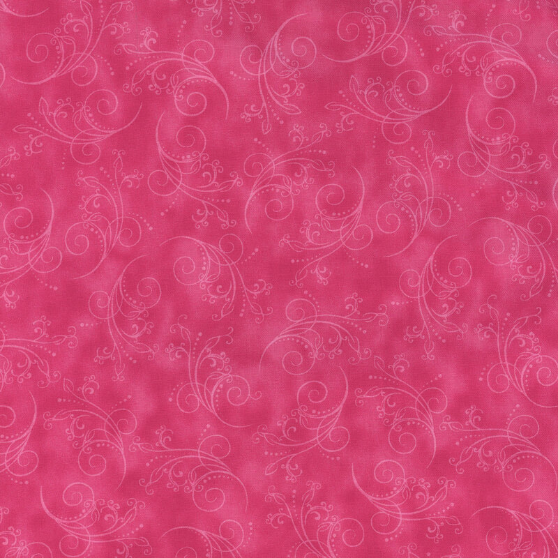 gorgeous bright pink fabric featuring tonal mottling and scattered scrolling