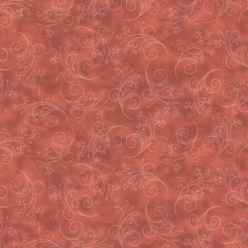 gorgeous terracotta fabric featuring tonal mottling and scattered scrolling