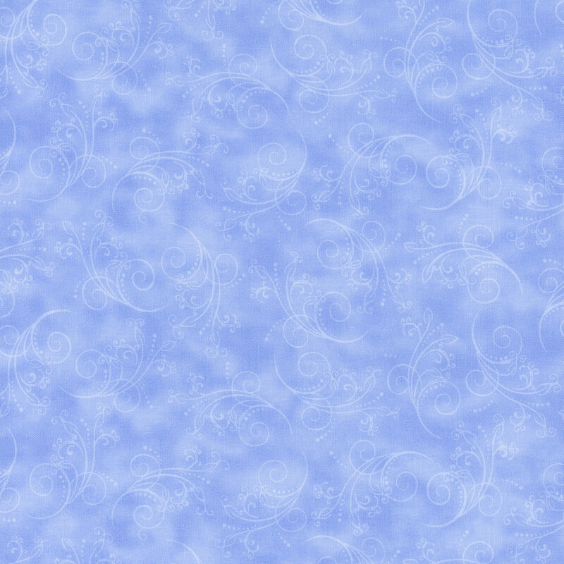 gorgeous powder blue fabric featuring tonal mottling and scattered scrolling