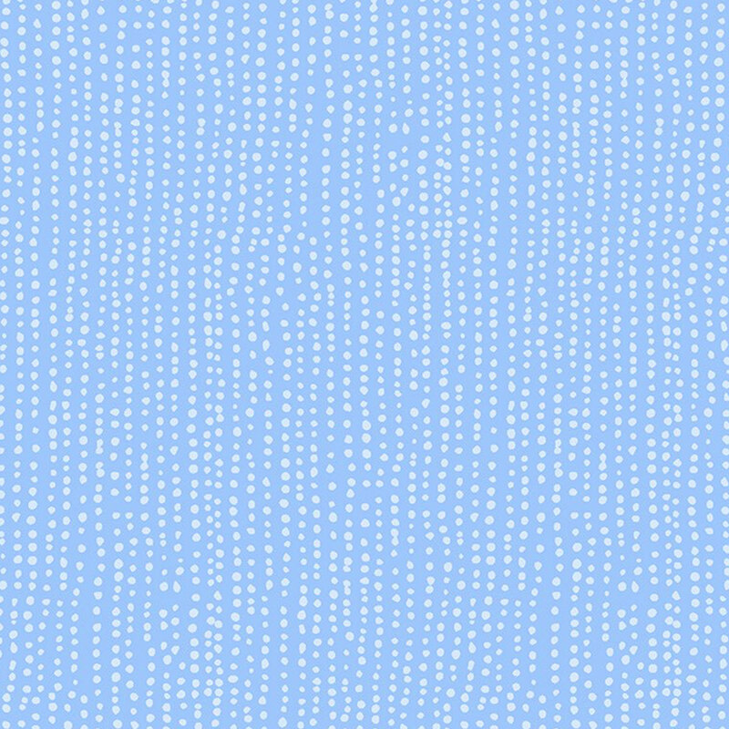 Light periwinkle blue fabric with vertical rows of wobbly white dots.