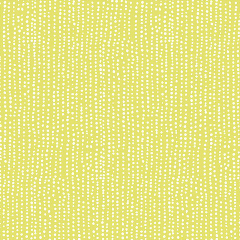 Light chartreuse fabric with vertical rows of wobbly white dots.