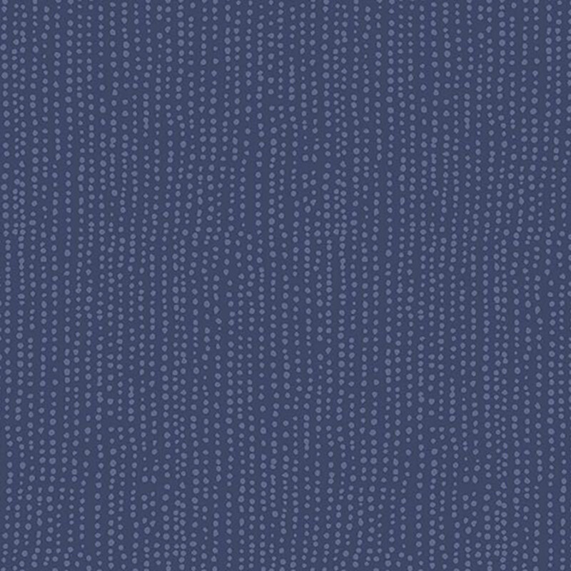 Indigo fabric with vertical rows of wobbly tonal dots.