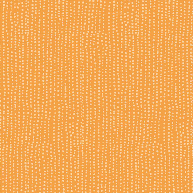 Tangerine orange fabric with vertical rows of wobbly light orange dots.
