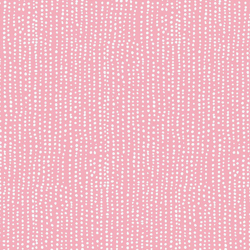 Ballet slipper pink fabric with vertical rows of wobbly white dots.