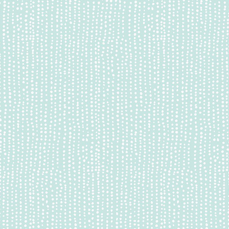 Light mint blue-green fabric with vertical rows of wobbly white dots.