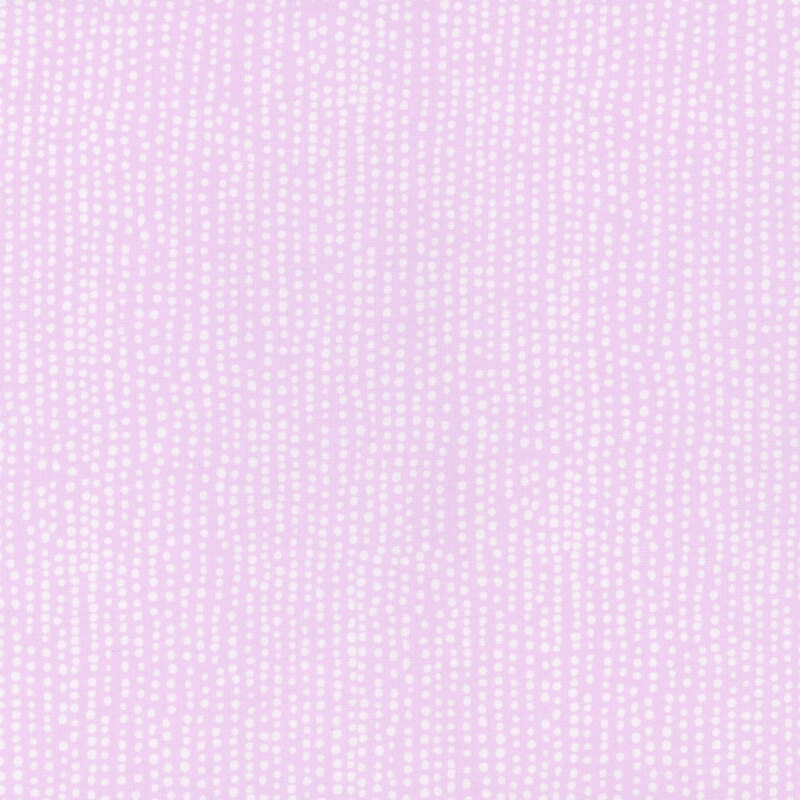 Light orchid purple fabric with vertical rows of wobbly white dots.
