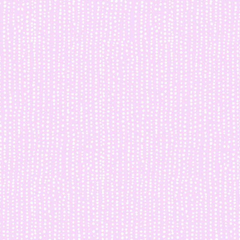 Bright light orchid purple fabric with vertical rows of wobbly white dots.