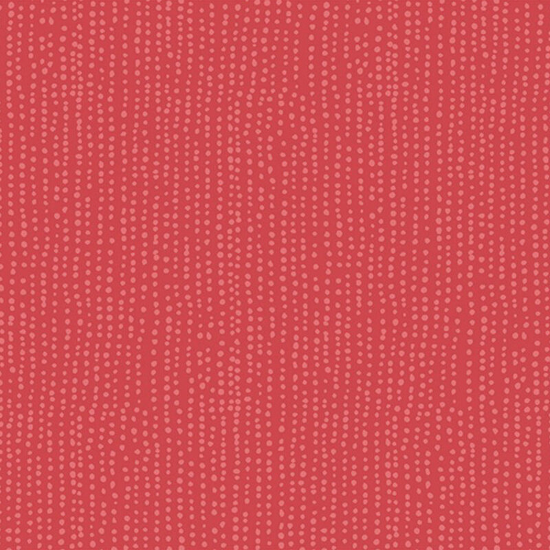 Poppy red fabric with vertical rows of wobbly tonal dots.