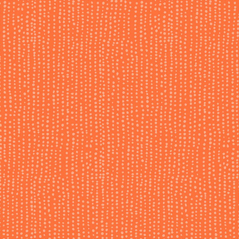 Tangerine orange fabric with vertical rows of wobbly tonal dots.