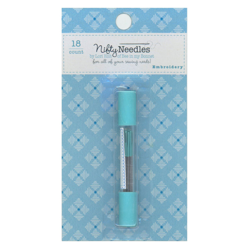A package of Lori Holt Embroidery Nifty Needles, isolated on a white background.