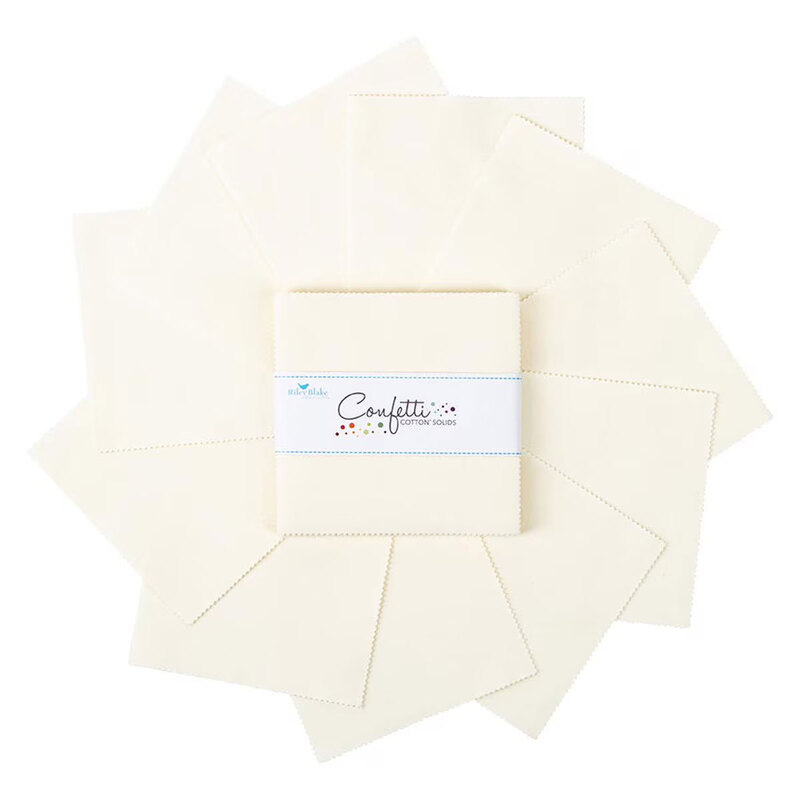 A top-down shot of fanned out off-white Confetti Cottons 5