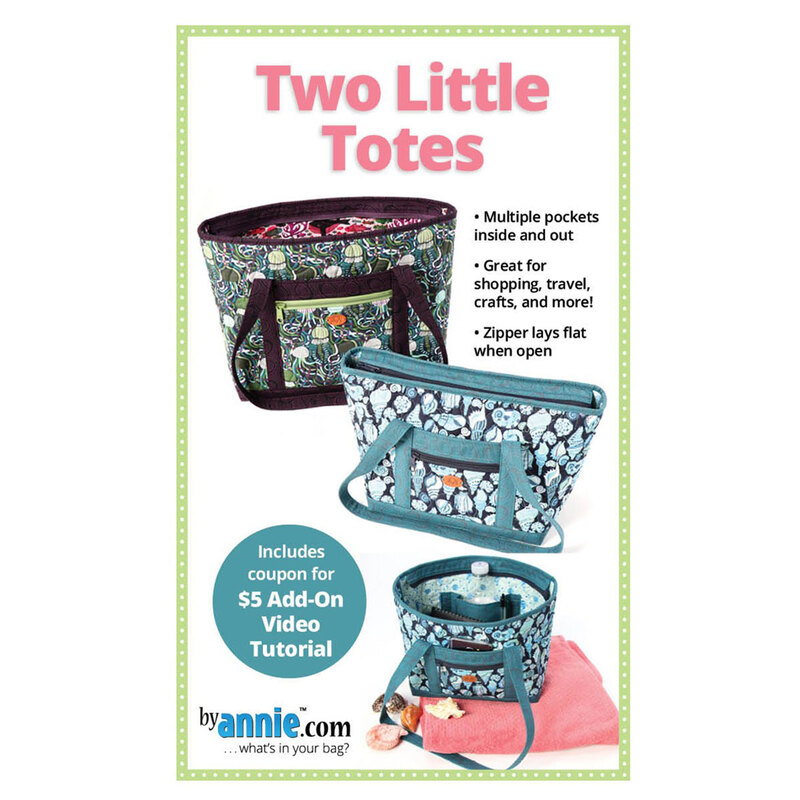 Cover of the pattern with a photo of the finished bags in each size both open and closed.