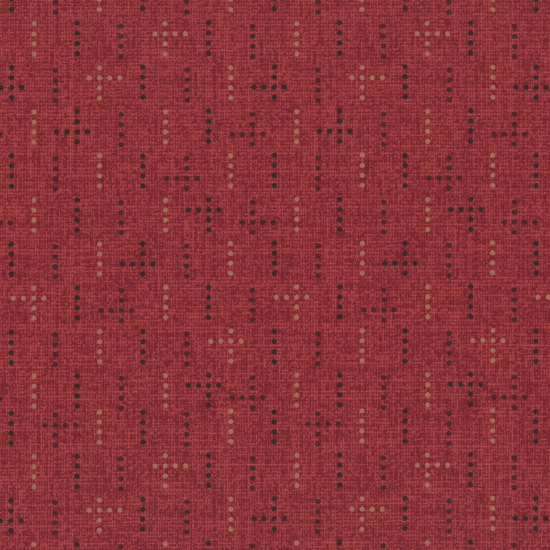 dots in geometric designs on textured wine red fabric
