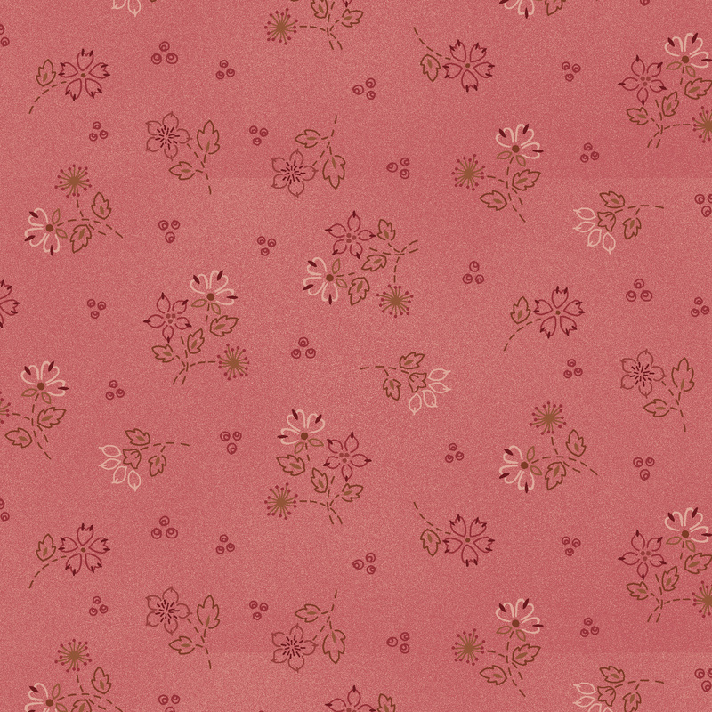 red and pink flowers with green leaves and stems scattered on dark pink fabric
