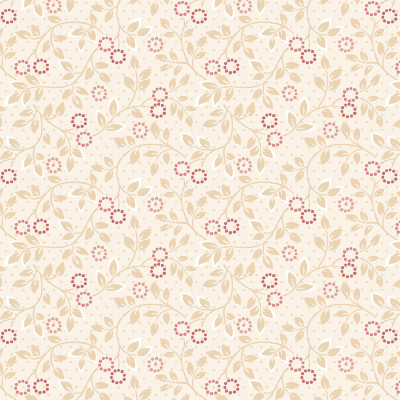 cream fabric featuring pink flowers with beige leaves and swirling vines
