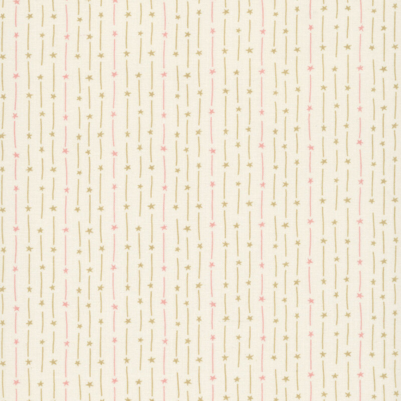 pink and beige shooting stars in vertical stripes on cream fabric
