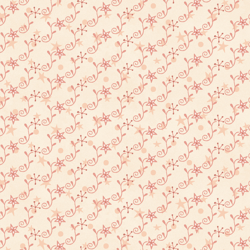 ivory fabric featuring flowering stars in dusty rose and pink in diagonal rows