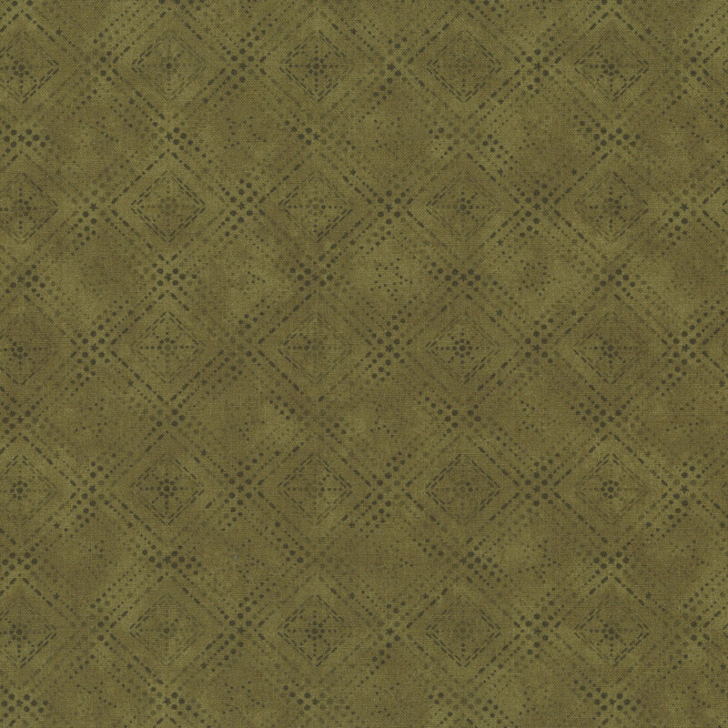 geometric designs formed by stars and dots on mottled tonal green fabric