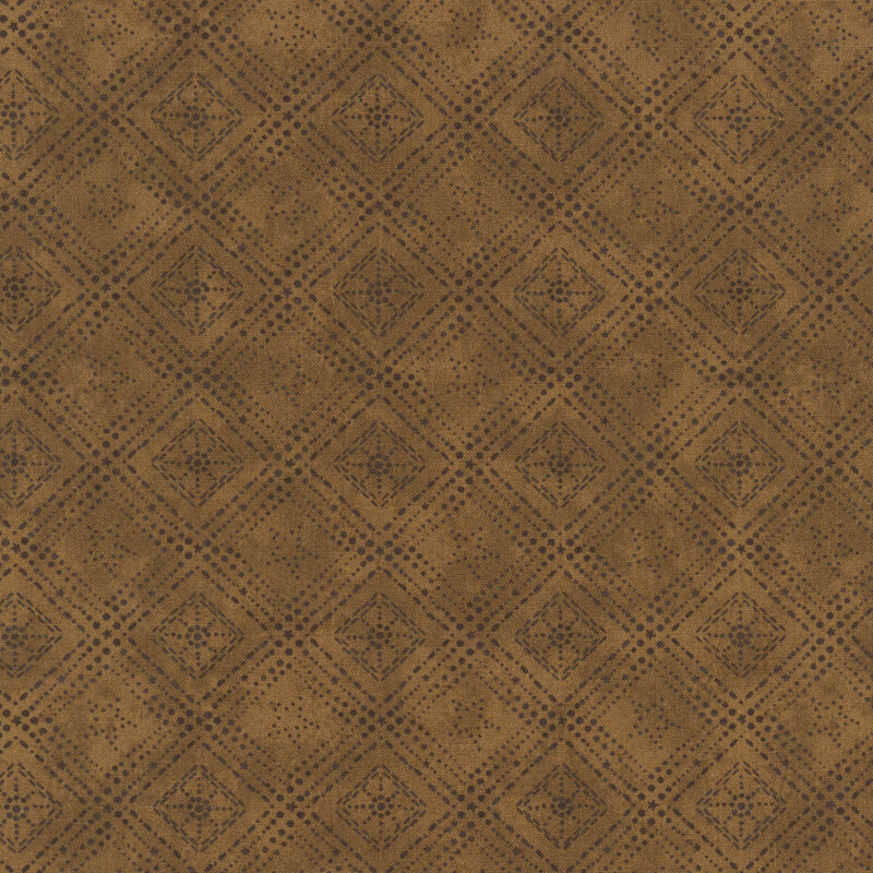 geometric designs formed by stars and dots on mottled tonal brown fabric