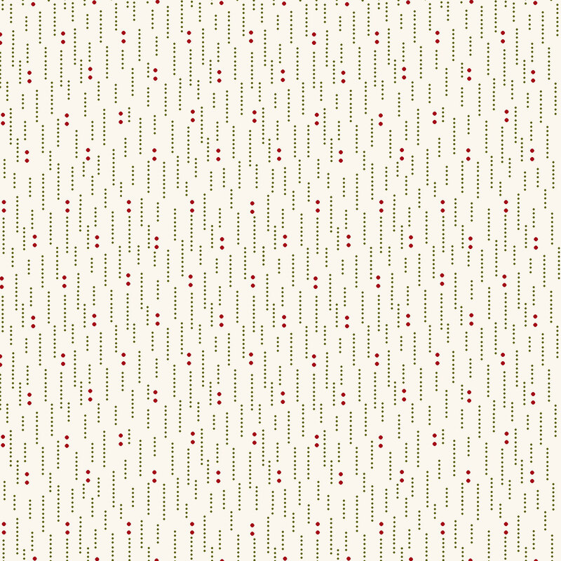 textured cream fabric with dotted evergreen lines and maroon dots