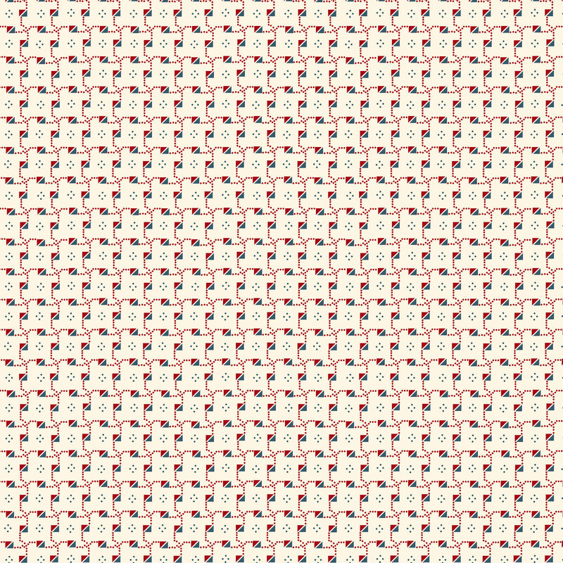cream fabric featuring geometric patterns in navy blue and burgundy