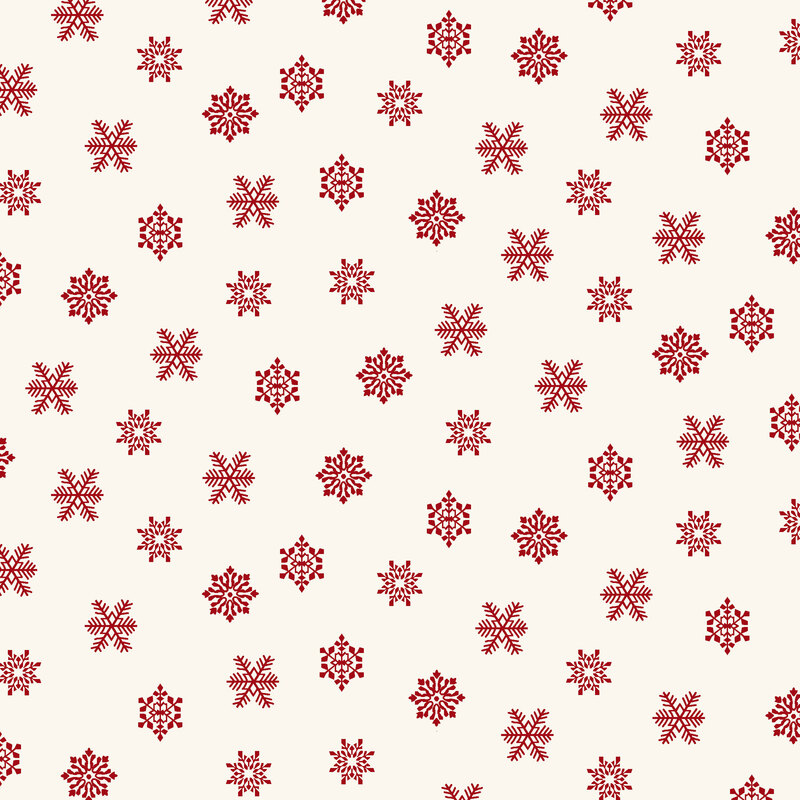 cream fabric featuring scattered burgundy snowflakes