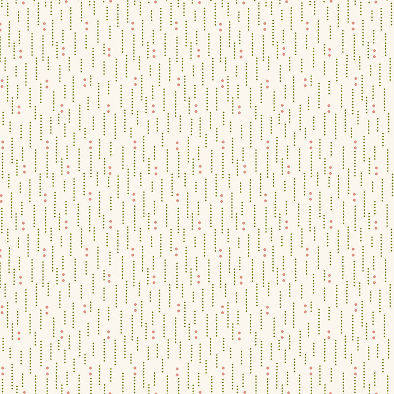 textured cream fabric with dotted green lines and salmon dots