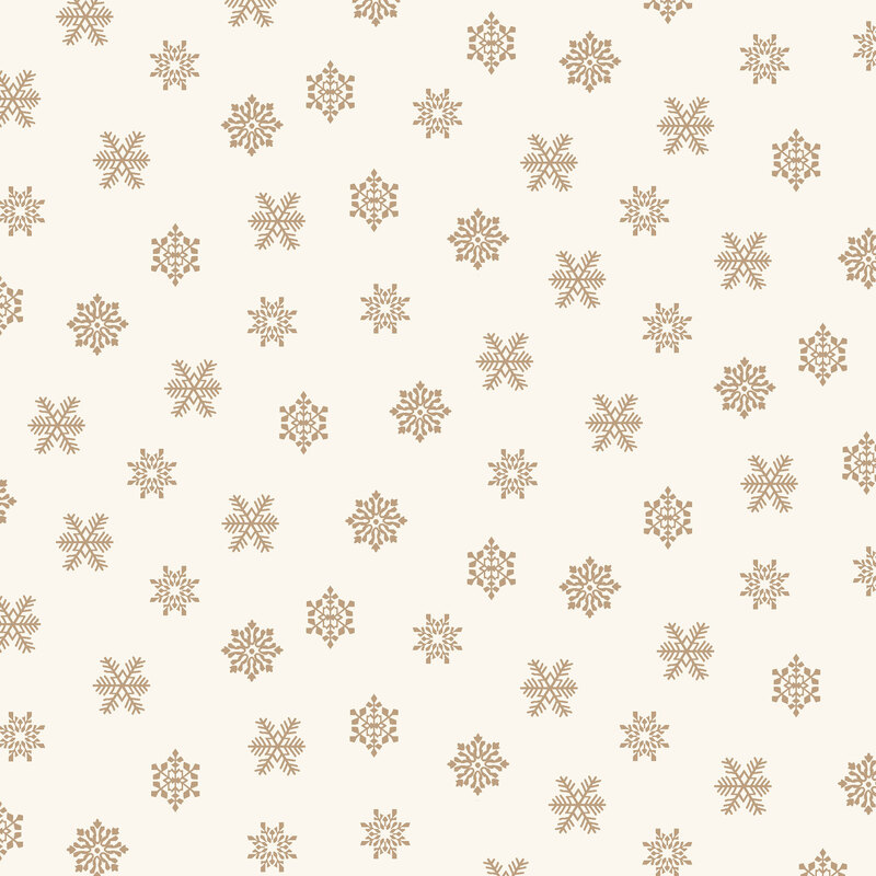 cream fabric featuring scattered gold snowflakes
