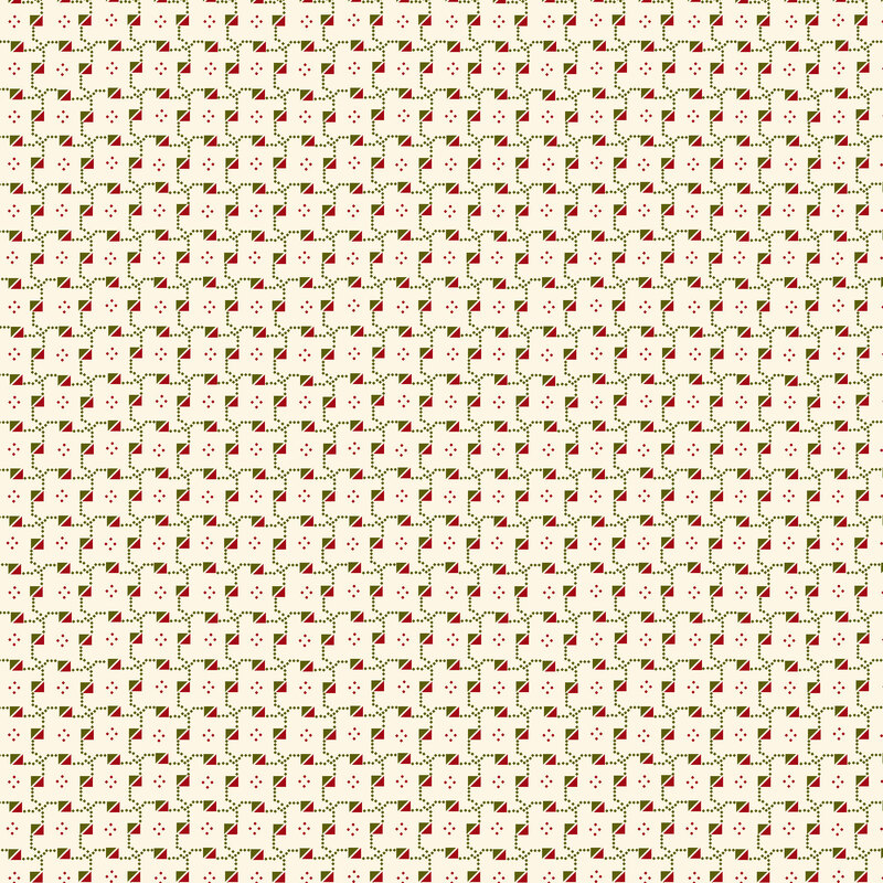 cream fabric featuring geometric patterns in dark green and maroon