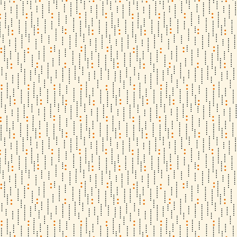 textured cream fabric with dotted black lines and orange dots