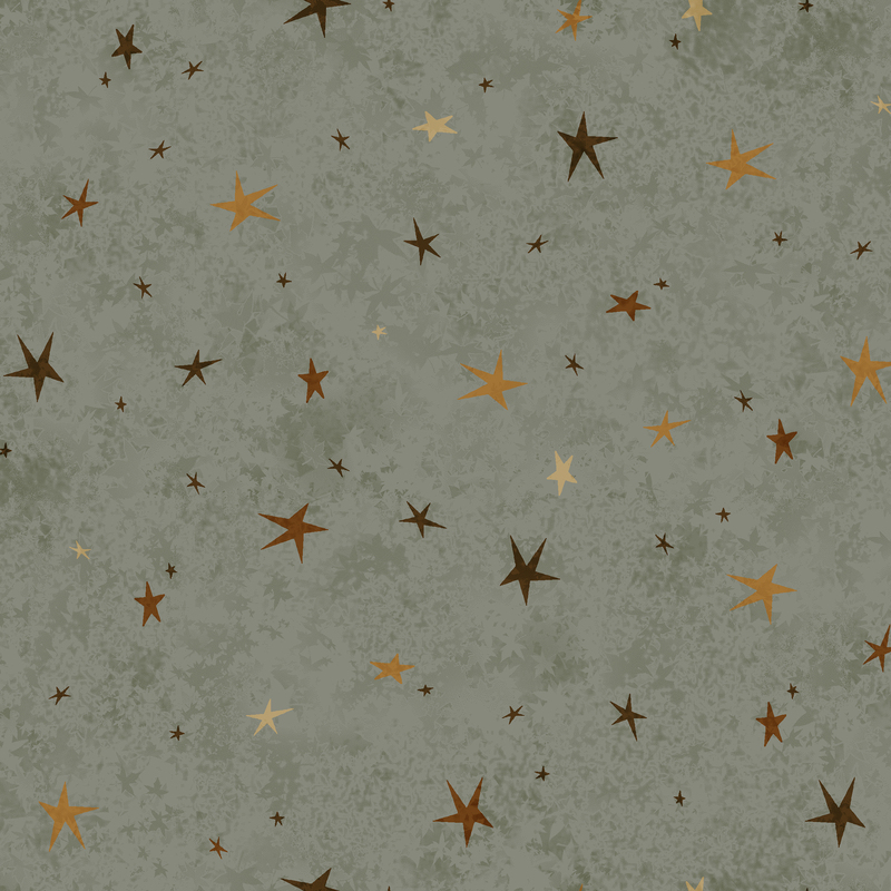 A sage fabric featuring a tonal star-themed design.