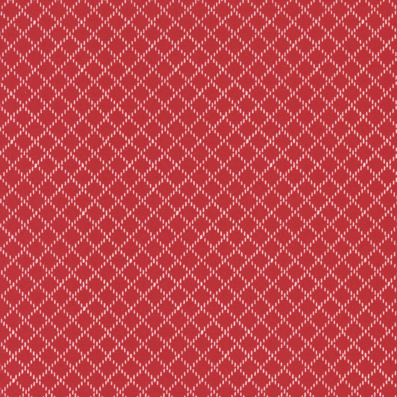 dotted white lines in a lattice geometric pattern on red fabric