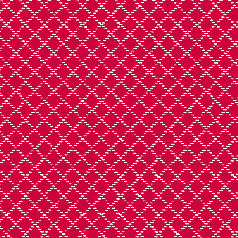 dotted white lines in a lattice geometric pattern on red fabric