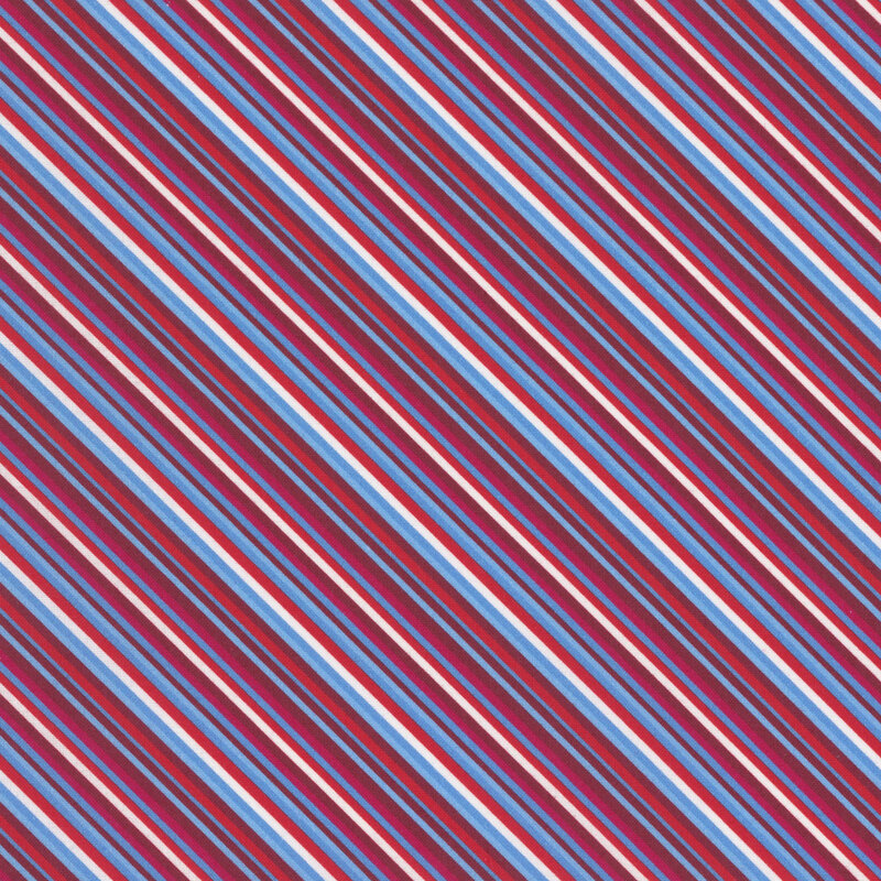 fabric with diagonal stripes in red, white and blue 