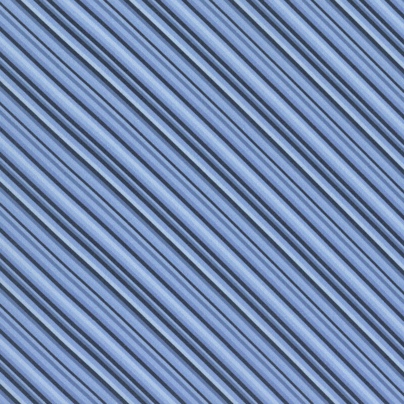 light blue, blue, and dark blue diagonal striped fabric