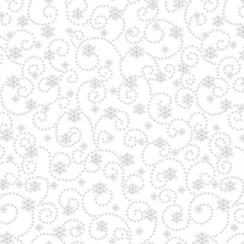Digital scan of white-on-white fabric featuring swirling snowflakes.