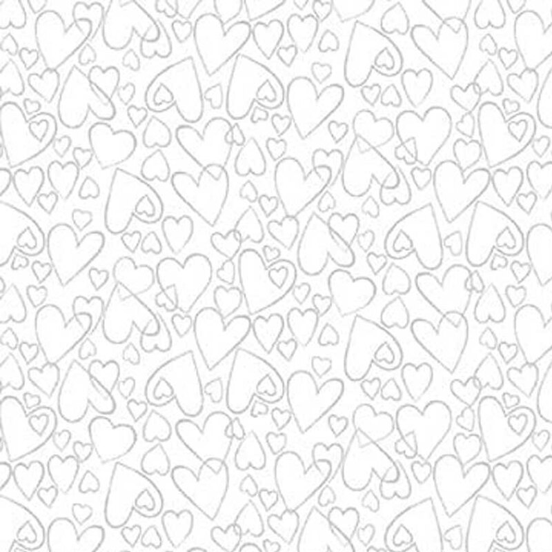Digital scan of white-on-white fabric featuring overlapping outlined hearts.