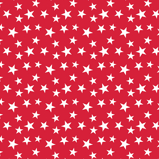 Red fabric with a pattern of white stars in various sizes.