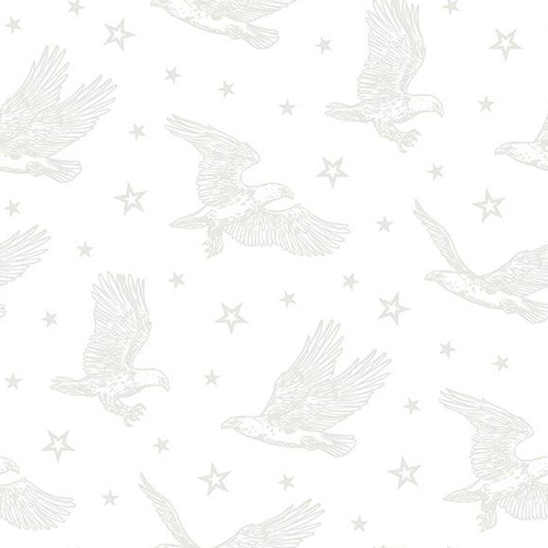 A white on white patriotic eagle pattern with stars, shown in gray and white.