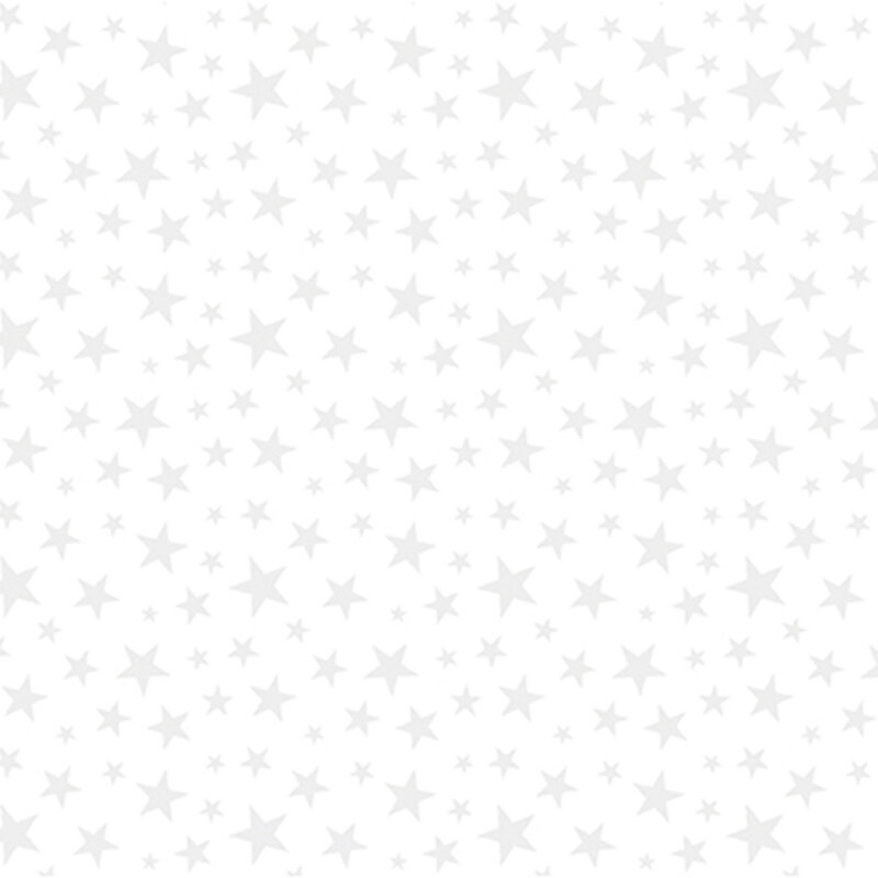 white-on-white fabric featuring stars of various sizes and rotations.